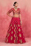 Sue Mue_Pink Rawsilk Embroidered Floral V Neck Yasmin Zari Lehenga Blouse _Online