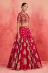 Buy_Sue Mue_Pink Rawsilk Embroidered Floral V Neck Yasmin Zari Lehenga Blouse _Online