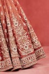 Sue Mue_Red Handwoven Cotton Tissue Embroidered Thread Leila Floral Lehenga Blouse Set _at_Aza_Fashions