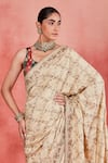 Sue Mue_Beige Pure Silk Embroidered Zari Round Nurul Saree With Blouse _Online_at_Aza_Fashions