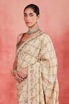 Sue Mue_Beige Pure Silk Embroidered Zari Round Nurul Saree With Blouse _at_Aza_Fashions