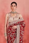 Sue Mue_Red Rawsilk Embroidered Zari Round Masooma Floral Saree With Blouse _Online_at_Aza_Fashions