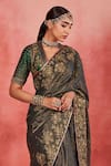 Sue Mue_Green Handwoven Cotton Tissue Embroidered Zari Jaseena Floral Saree With Blouse _Online_at_Aza_Fashions