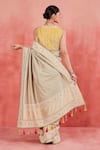 Sue Mue_Beige Rawsilk Embroidered Thread Plunge V Maheen Saree With Blouse _Online_at_Aza_Fashions