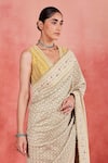 Buy_Sue Mue_Beige Rawsilk Embroidered Thread Plunge V Maheen Saree With Blouse _Online_at_Aza_Fashions