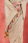 Shop_Sue Mue_Beige Rawsilk Embroidered Thread Plunge V Maheen Saree With Blouse _Online_at_Aza_Fashions