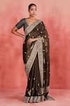 Buy_Sue Mue_Black Handwoven Cotton Tissue Embroidered Zari Rizwana Floral Saree With Blouse _at_Aza_Fashions