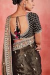 Sue Mue_Black Handwoven Cotton Tissue Embroidered Zari Rizwana Floral Saree With Blouse _at_Aza_Fashions