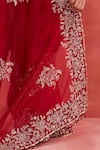 Shop_Sue Mue_Red Pure Silk Organza Embroidered Floral Jaal V Neck Hadiya Saree With Blouse _Online_at_Aza_Fashions