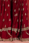 Shop_Sue Mue_Maroon Pure Silk Embroidered Dori V Neck Shahida Floral Kurta Gharara Set _Online_at_Aza_Fashions