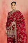 Sue Mue_Maroon Pure Silk Embroidered Dori V Neck Shahida Floral Kurta Gharara Set _at_Aza_Fashions