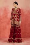 Shop_Sue Mue_Maroon Pure Silk Embroidered Dori V Neck Shahida Floral Kurta Gharara Set 