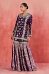 Shop_Sue Mue_Purple Rawsilk Embroidered Zari V Neck Atika Kurta Gharara Set 