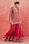 Shop_Sue Mue_Pink Rawsilk Embroidered Pitta Notched Aneesa Floral Kurta Sharara Set 