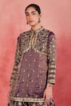 Sue Mue_Purple Handwoven Cotton Tissue Embroidered Adeela Floral Jaal Kurta Sharara Set _Online_at_Aza_Fashions