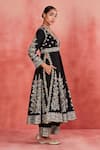 Buy_Sue Mue_Black Rawsilk Embroidered Aari V Neck Baseema Floral Jaal Anarkali Set 