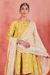 Buy_Sue Mue_Yellow Pure Silk Embroidered Floral Jaal Boat Bushra Short Anarkali Set _Online_at_Aza_Fashions