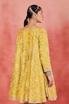 Shop_Sue Mue_Yellow Pure Silk Embroidered Floral Jaal Boat Bushra Short Anarkali Set _Online_at_Aza_Fashions