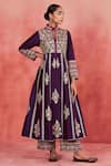 Buy_Sue Mue_Purple Rawsilk Embroidered Zari Stand Collar Haniya Jacket Anarkali With Pant _at_Aza_Fashions