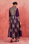 Sue Mue_Purple Rawsilk Embroidered Zari Stand Collar Haniya Jacket Anarkali With Pant _Online_at_Aza_Fashions