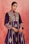 Buy_Sue Mue_Purple Rawsilk Embroidered Zari Stand Collar Haniya Jacket Anarkali With Pant _Online_at_Aza_Fashions