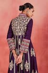 Sue Mue_Purple Rawsilk Embroidered Zari Stand Collar Haniya Jacket Anarkali With Pant _at_Aza_Fashions