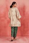 Shop_Sue Mue_Beige Rawsilk Embroidered Zari Kaftan Plunge V Neck Khalida Pant Set _at_Aza_Fashions