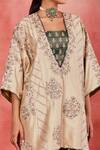 Buy_Sue Mue_Beige Rawsilk Embroidered Zari Kaftan Plunge V Neck Khalida Pant Set _Online_at_Aza_Fashions