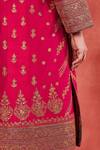 Sue Mue_Pink Rawsilk Embroidered Dori Mandarin Collar Latifa Panelled Kurta Set _Online_at_Aza_Fashions