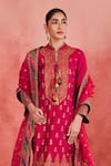 Shop_Sue Mue_Pink Rawsilk Embroidered Dori Mandarin Collar Latifa Panelled Kurta Set _Online_at_Aza_Fashions