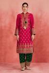 Sue Mue_Pink Rawsilk Embroidered Dori Mandarin Collar Latifa Panelled Kurta Set _at_Aza_Fashions