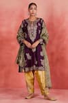 Buy_Sue Mue_Purple Rawsilk Embroidered Aari Round Maira Floral Kurta Set _at_Aza_Fashions