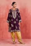 Sue Mue_Purple Rawsilk Embroidered Aari Round Maira Floral Kurta Set _Online