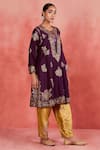 Buy_Sue Mue_Purple Rawsilk Embroidered Aari Round Maira Floral Kurta Set _Online