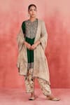 Buy_Sue Mue_Green Rawsilk Embroidered Zari Round Nusrat Short Panelled Kurta Set _at_Aza_Fashions