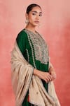 Shop_Sue Mue_Green Rawsilk Embroidered Zari Round Nusrat Short Panelled Kurta Set 