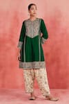 Sue Mue_Green Rawsilk Embroidered Zari Round Nusrat Short Panelled Kurta Set _Online