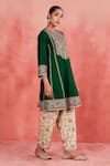 Buy_Sue Mue_Green Rawsilk Embroidered Zari Round Nusrat Short Panelled Kurta Set _Online