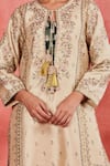 Sue Mue_Beige Rawsilk Embroidered Thread Keyhole Noushin Zari Floral Kurta Salwar Set _Online_at_Aza_Fashions