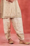 Buy_Sue Mue_Beige Rawsilk Embroidered Thread Keyhole Noushin Zari Floral Kurta Salwar Set _Online_at_Aza_Fashions