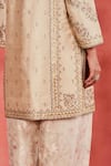 Shop_Sue Mue_Beige Rawsilk Embroidered Thread Keyhole Noushin Zari Floral Kurta Salwar Set _Online_at_Aza_Fashions