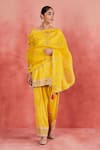 Buy_Sue Mue_Yellow Pure Silk Embroidered Dori Notched Rashida Threadwork Kurta Set _at_Aza_Fashions