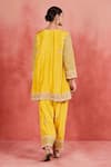 Shop_Sue Mue_Yellow Pure Silk Embroidered Dori Notched Rashida Threadwork Kurta Set _at_Aza_Fashions