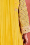 Buy_Sue Mue_Yellow Pure Silk Embroidered Dori Notched Rashida Threadwork Kurta Set _Online_at_Aza_Fashions