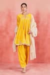 Buy_Sue Mue_Yellow Handwoven Silk Chanderi Embroidered Zari Raniya Short Anarkali Set _at_Aza_Fashions