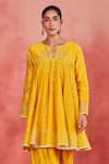 Sue Mue_Yellow Handwoven Silk Chanderi Embroidered Zari Raniya Short Anarkali Set _Online_at_Aza_Fashions