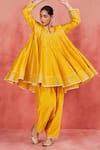 Sue Mue_Yellow Handwoven Silk Chanderi Embroidered Zari Raniya Short Anarkali Set _at_Aza_Fashions