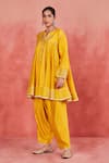 Buy_Sue Mue_Yellow Handwoven Silk Chanderi Embroidered Zari Raniya Short Anarkali Set 