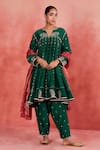 Buy_Sue Mue_Green Handwoven Silk Chanderi Embroidered Zari Salima Paisley Anarkali Set _at_Aza_Fashions