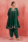 Sue Mue_Green Handwoven Silk Chanderi Embroidered Zari Salima Paisley Anarkali Set _at_Aza_Fashions